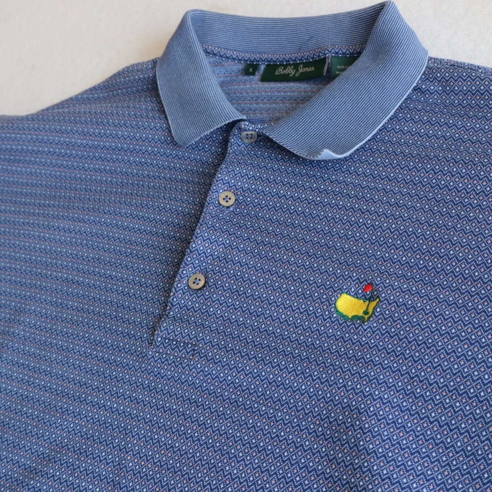 Bobby Jones Collection Masters Golf Polo Blue 100% Cotton Size L Made in Italy